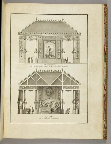Elévation de l'un des petits Côtés de la Salle du Carrousel / Coupe de la Salle du Carrousel, image 1/1