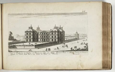 Vue et Perspective du Château de Blérancourt bâti par Messire Bernard Potier et Madame Charlotte de Vieuxpont, Seigneur et Dame dudit lieu, à quatre lieues de Paris en Picardie, image 1/1