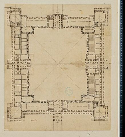 Projet du rez-de-chaussée des bâtiments de la Cours carrée, vers 1661?, image 1/1