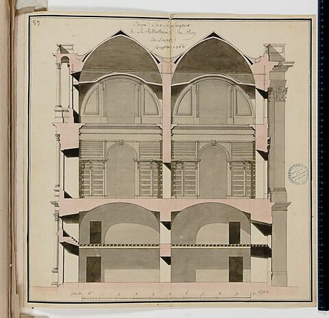 Projet pour la Bibliothèque du Roi au Louvre. Coupe sur la largeur de la Bibliothèque du Roi, 1768