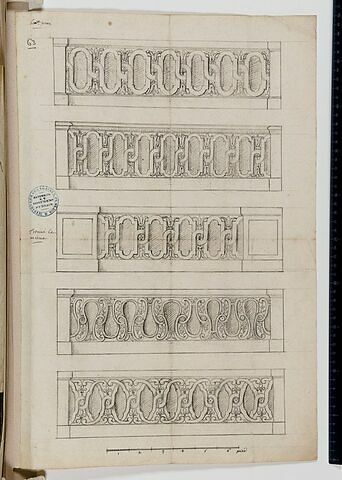 Cinq motifs de guillochis pour des balustrades (?) du Louvre, image 1/1