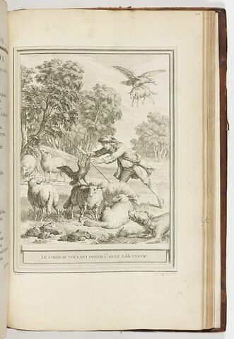 Le corbeau voulant imiter l'aigle. Fable XXXVIII, image 1/1
