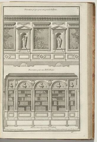 Décoration propre pour une grande galerie et décoration pour une bibliothèque