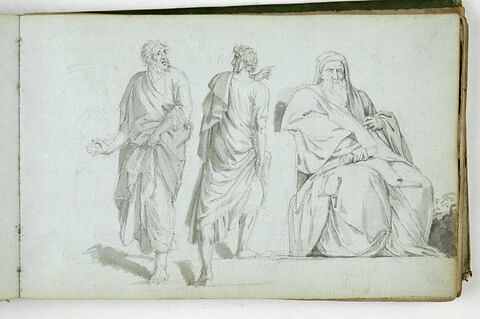Etudes de figures vétues à l'antique dont un vieillard assis, image 1/1