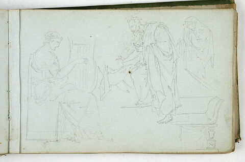 Etude de figures vétues à l'antique, l'une jouant de la lyre, l'autre, un vieillard penché, image 1/1
