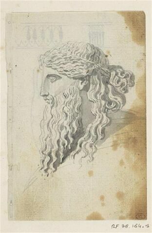 Tête d'homme barbu, chevelure retenue par un ruban, de profil à gauche, image 1/2