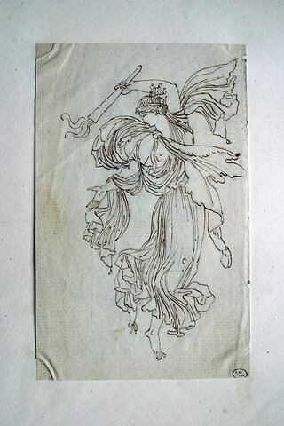 Figure féminine drapée à l'antique, volant, tenant de la main gauche une torche allumée, renversée, image 2/2