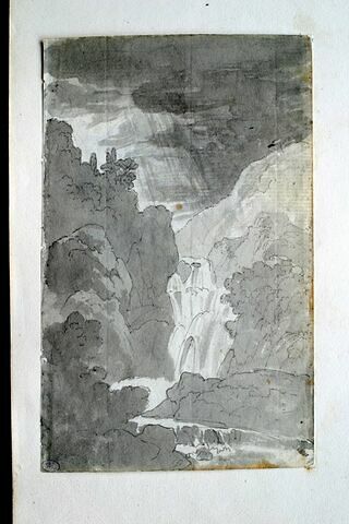 Paysage de montagne avec une cascade, sous un ciel d'orage, image 2/2