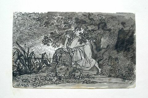 Scène antique : jeune homme s'appuyant sur un rocher, au bord de l'eau, Narcisse (?), image 2/2