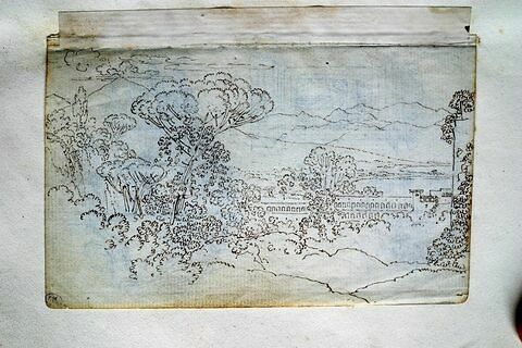 Paysage avec un aqueduc parmi les arbres et un volcan dans le fond (le Vésuve ?), image 2/2