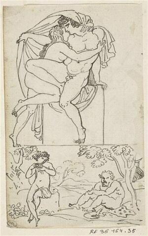 Couple de figures nues enlacées et Bacchus et Silène dans un paysage, image 2/3