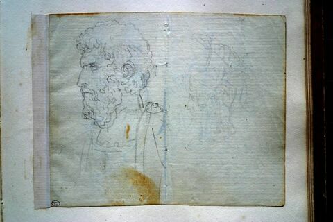 Homme en buste, de profil et très léger croquis d'une tête d'homme casqué, image 2/2