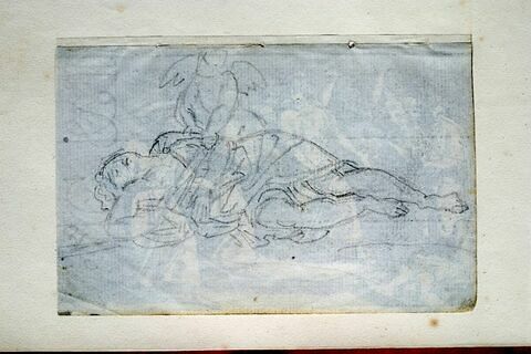 Personnage habillé à l'antique gisant sur le dos veillé par un amour, image 2/2