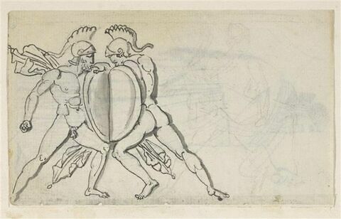 Copie d'après l'antique : deux guerriers nus casqués s'affrontant
