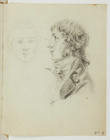 Esquisse d'une tête d'homme, vue de face ; homme, vu en buste, de profil vers la gauche, image 3/3