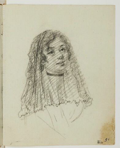 Femme coiffée d'une mantille, vue en buste, de trois quarts vers la droite, image 3/3