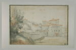 Paysage avec des maisons, à droite, et un bouquet d'arbres, à gauche, image 2/2