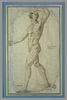 Homme nu, de profil, marchant vers la gauche, le bras gauche levé, image 2/2
