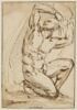 Homme nu à genoux, les deux bras sur la tête retenant une draperie, image 1/2