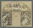 Projet de tabernacle : Dieu le Père et sept saints entourant une niche vide, image 1/2