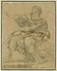 Saint Daniel assis,une main sur la tête d'un lion, regardant vers le ciel, image 1/2