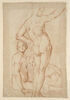 Homme nu, debout, vu de dos et deux figures assises à ses pieds, image 1/2