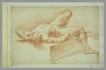 Etude d'homme nu, étendu sur le dos, jambe et bras gauche repliés, image 2/2