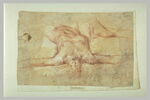 Demi-figure d'homme nu, renversé sur le dos, les bras écartés ; reprise de l'articulation de l'épaule droite et croquis d'une autre figure dans una attitude analogue, image 2/2