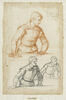 Trois demi-figures d'hommes, debout, les mains posées sur une table, image 1/2