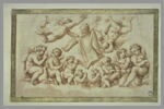 Choeur d'anges dont trois volant portant les dés et la tunique de Jésus, image 2/2