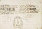 Esquisses d'architecture ; tête de lion ; motifs ornementaux gothique, image 1/2