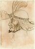 Tête d'homme barbu, vu de profil, coiffée d'un casque orné de plumes, image 1/2