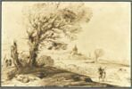 Paysage sous le vent avec un homme endormi sous un arbre, image 1/2