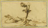 Paysage avec deux figures assises près d'un arbre à demi-mort, image 1/2