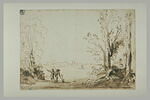 Paysage avec deux hommes accompagné d'un chien dans une clairière, image 2/2