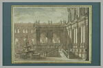 Cour d'un palais avec une fontaine, et de nombreuses galeries, image 3/3
