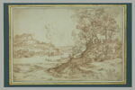 Vaste paysage de collines, traversé d'une rivière, dominée par un château, image 2/2