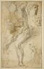 Etudes : homme nu assis sur un rocher ; deux têtes ; deux figures animées, image 1/2