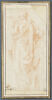 Figure drapée, vue de dos, paraissant jouer d'un instrument de musique, image 1/2