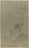 Personnage drapé, agenouillé, reprises des bras, et étude de draperie, image 1/2