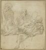 Trois hommes assis sur un parapet dans diverses attitudes, image 4/4