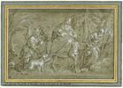 Vierge et l'Enfant sur un âne, conduit par Joseph, escortés de deux hommes, image 1/2