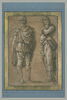 Guerrier romain, de face ; homme debout, drapé, de profil vers la gauche, image 2/2
