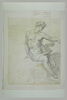 Un homme nu, assis sur un petit char, tendant le bras gauche, image 2/2