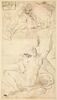 Composition avec quatre figures, dont une allongée ;  figure de dos, assise sur une draperie, tournée vers la droite, les bras tendus vers le haut, image 1/2