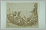 Un ange couché dans une guirlande de fruits et une autre figure de dos, image 2/2