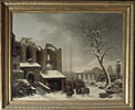 Paysage. Effet de neige, dit aussi Ruines d'une église gothique avec un pont dans le lointain, couverts de neige, image 1/3