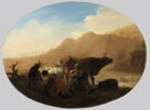 Les Pâtres: femme trayant une chèvre et joueur de flûte, image 1/8