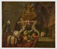 Nature morte avec cassolette, fruits, gibier et singe vervet, image 2/3