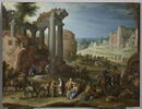Ruines et figures. Marché dans un site inspiré par le Campo Vaccino à Rome, image 1/3
